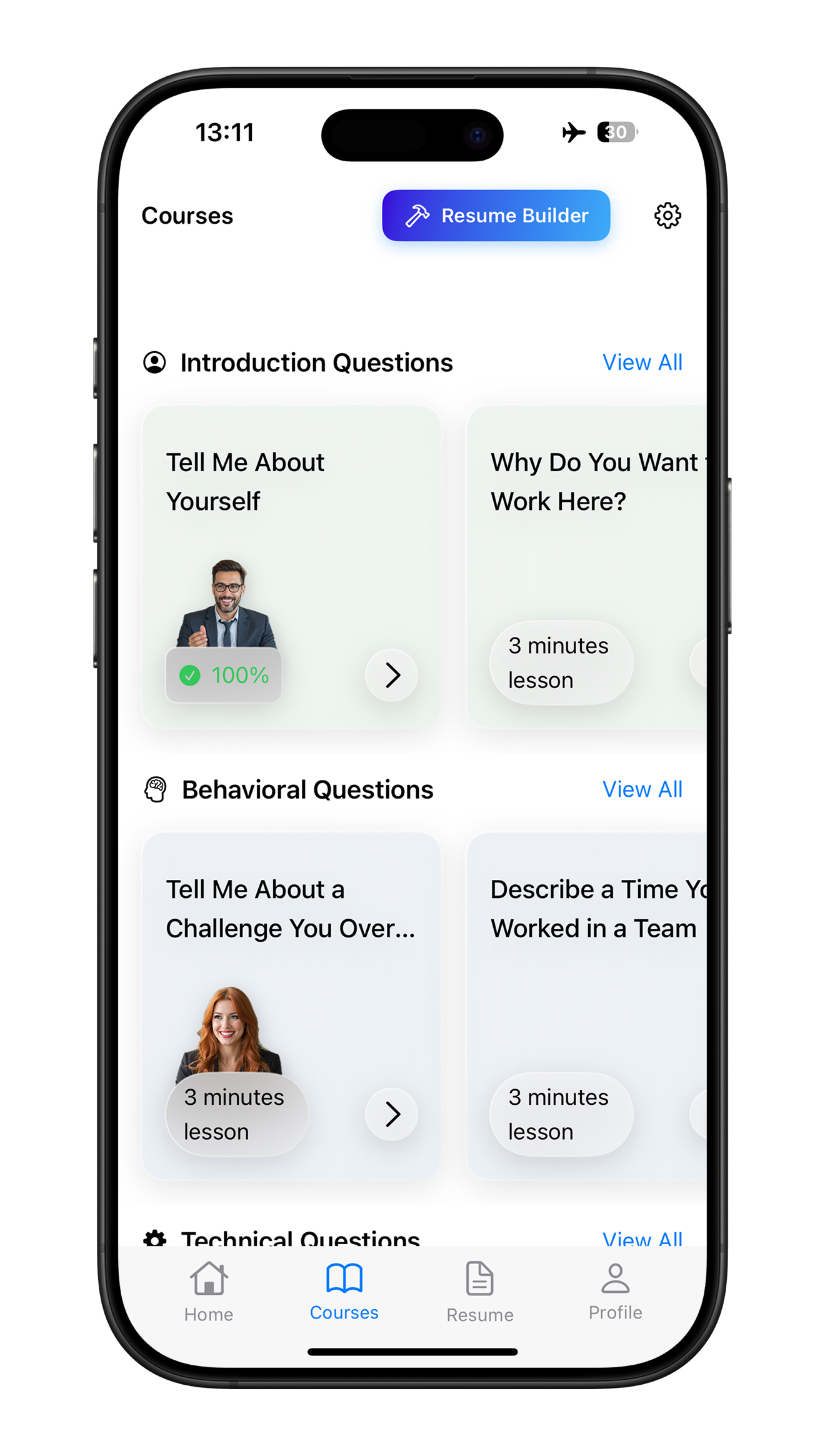 Interview Preparation Courses Screenshot - Structured learning modules